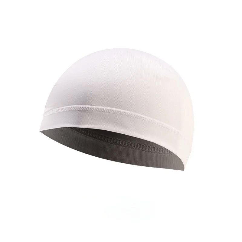 Lightweight breathable men's running beanie in white with UV protection, perfect for outdoor adventures.